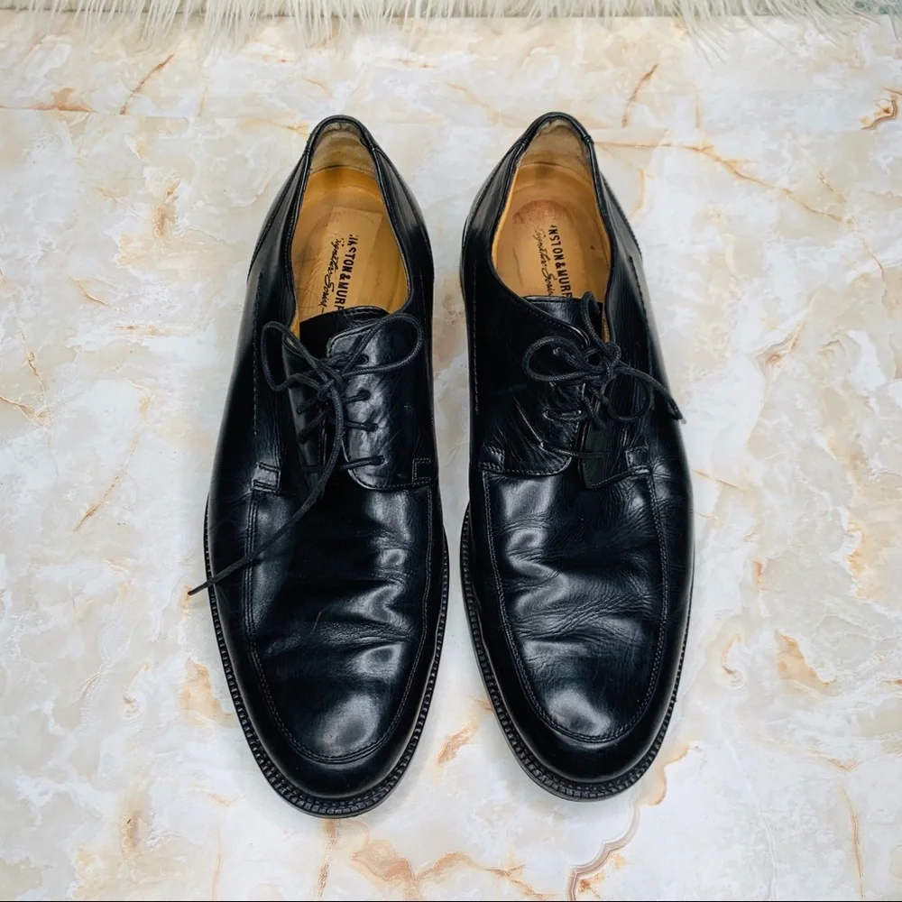 JOHNSTON & MURPHY BLACK SIGNATURE LACE LEATHER DRESS SHOE 8.5